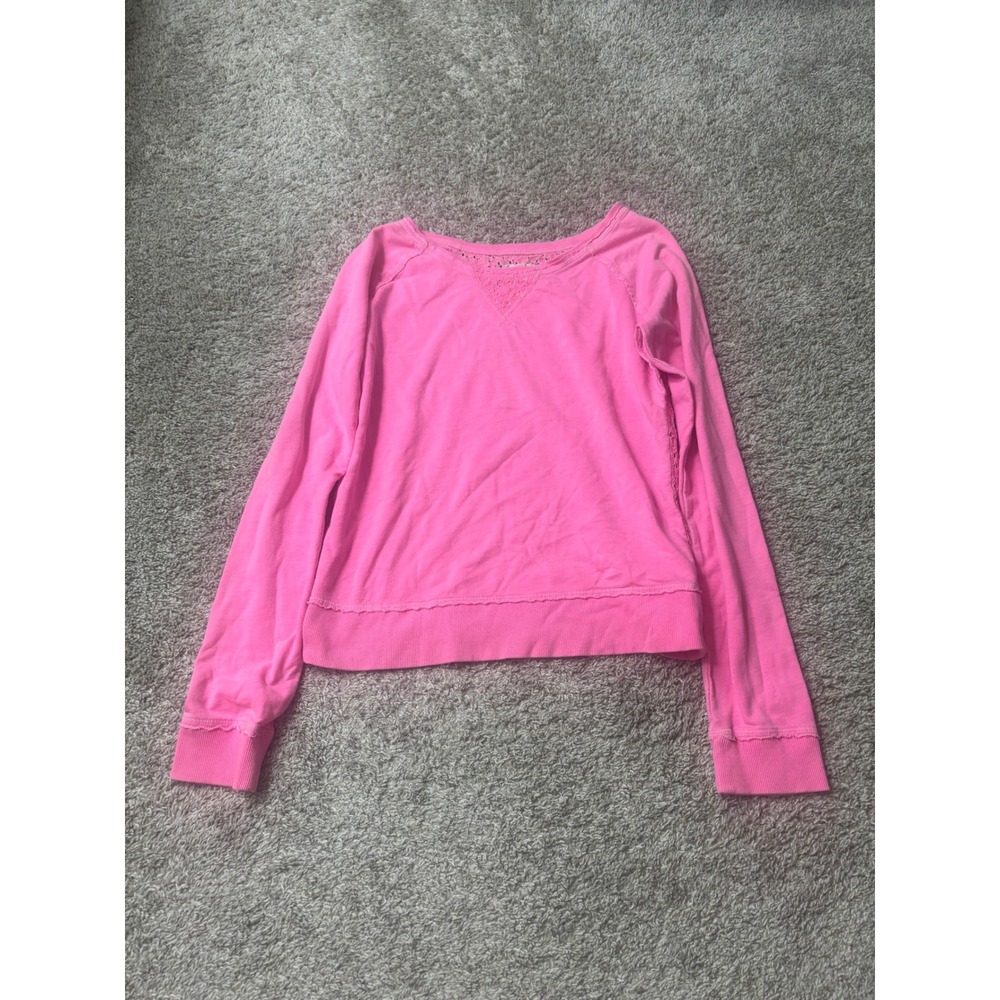 SO Pink Long Sleeve Top Lace Back Raglan Sweatshirt Neon Bright Small